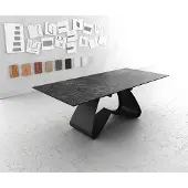 DELIFE Eetkamertafel Edge 180-220x100 keramiek LaminamNero Greco grijs W-frame zwart uitschuifbaar