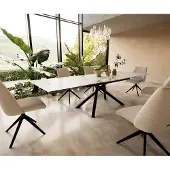 DELIFE Eetkamertafel Edge 200-300x100 keramiek Calacatta Luxe wit-goud-grijs kruisframe rechthoek zwart uitschuifbaar