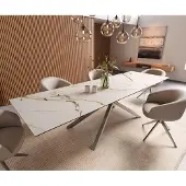DELIFE Eetkamertafel Edge 300x100 keramiek Calacatta Luxe wit-goud-grijs kruisframe rechthoek RVS
