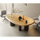 DELIFE Eettafel Edge Oval 220x120x2,5 eiken natuur Troa metaal zwart Flow-Edge