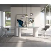 DELIFE Eettafel Edge Boot 240x120 Reliefglas Perlmutt 3D-Design Troa metaal wit
