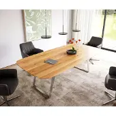 DELIFE Eettafel Edge Boot 240x120x2,5-3 eiken natuur RVS schuin Zwitserse rand