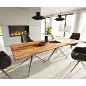 DELIFE Eettafel Edge 240x100 acacia natuur Estelar rond RVS Live-Edge