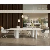 DELIFE Eetkamertafel Edge 300x100 keramiek Calacatta Luxe wit-Gold-grijs Pilier metaal wit