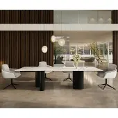 DELIFE Eettafel Edge 300x100 keramiek Calacatta Luxe wit-goud-grijs Troa metaal zwart
