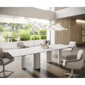 DELIFE Eetkamertafel Edge 300x100 keramiek LaminamStatuarietto wit Pilier metaal wit