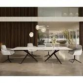 DELIFE Eetkamertafel Edge 300x100 keramiek Calacatta Luxe wit-Gold-grijs Estelar rond metaal zwart
