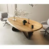 DELIFE Eettafel Edge Oval 220x120x2,5 eiken natuur W-frame metaal zwart Flow-Edge