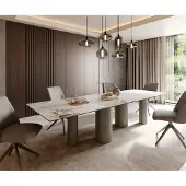 DELIFE Eetkamertafel Edge 300x100 keramiek Minas Melange wit-Beige Pilier metaal effectafwerking titaan