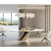 DELIFE Eettafel Edge Oval 280x130 keramiek Minas Melange wit-beige Cono metaal goud