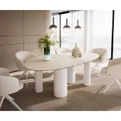 DELIFE Eetkamertafel Edge ovaal 220x120 keramiek LaminamTravertino Bianco Creme-wit ?Pilier metaal wit