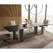 DELIFE Eetkamertafel Edge 300x100 keramiek LaminamNoir Desir bruin Pilier metaal effectafwerking titaan