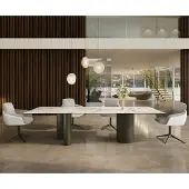 DELIFE Eetkamertafel Edge 300x100 keramiek Calacatta Luxe wit-Gold-grijs Troa metaal effectafwerking titaan