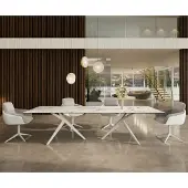 DELIFE Eetkamertafel Edge 300x100 keramiek Calacatta Luxe wit-Gold-grijs Estelar rond metaal wit