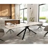 DELIFE Eetkamertafel Edge 300x100 cm Keramiek LaminamTravertino Bianco Creme-Wit kruisonderstel Rechthoek Zwart