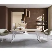 DELIFE Eettafel Edge 200x100 keramiek Laminam Travertino Bianco Creme-wit metaal schuin wit