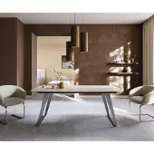 DELIFE Eettafel Edge Boot 200x100 keramiek Laminam Travertino Bianco Creme-wit RVS Schräg