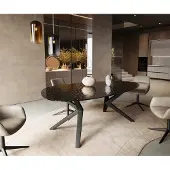DELIFE Eetkamertafel Edge ovaal 220x120 reliëfglas Rauchzwart 3D-Design Zenthara hoekig metaal zwart