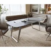 DELIFE Eettafel Edge boot 200x100 cm keramiek beton grijs roestvrij staal schuin