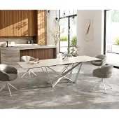 DELIFE Eettafel Edge 300x100 keramiek Laminam Travertino Bianco Creme-wit Spider metaal wit