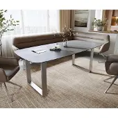 DELIFE Eettafel Edge boot 200x100 cm keramiek beton grijs roestvrij staal smal