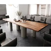 DELIFE Eetkamertafel Edge 300x100 XL acacia bruin Pilier metaal effectafwerking titaan Live-Edge