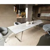 DELIFE Eettafel Edge 300x100 cm keramiek Onyx Pearl roestvrij staal schuin