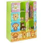 Relaxdays kinderkast met diermotieven - kinderkamer kledingkast - kunststof klikverbinding groen