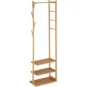 Relaxdays kledingrek met schoenenrek - met kapstok - 3 planken - met kledingstang - bamboe