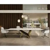 DELIFE Eettafel Edge 300x100 keramiek Calacatta Luxe wit-goud-grijs Origami metaal goud