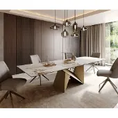 DELIFE Eettafel Edge 300x100 keramiek Minas Melange wit-beige Origami metaal goud