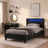 CARO-Möbel Gestoffeerd bed HIMALAYA zwart met LED-verlichting