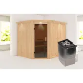 Karibu Sauna, binnencabine, model Malin. Inclusief 3 houten zitbanken, sauna met een wanddikte van 68 mm, stoomsauna en montagemateriaal