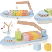 Classic World Houten Blokkenboot - Speelgoedvoertuig