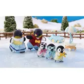 Sylvanian Families 5694 Familie Pinguïn - 3 fluweelzachte speelfiguren- ijsco wagentje