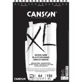 Taidepiste XL Zwart Tekenpapier 150 g/m A4, Dubbelzijdig: Gekorreld & Glad, Spiraalblok Korte Zijde, 40 Zwarte Vellen, Ideaal voor Professionele Kunstenaars &