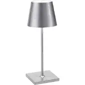 Zafferano Poldina mini-acculamp binnen zilver mini, dimbaar, chroom / zilver, Woon-/ Eetkamer, Aluminium, Modern
