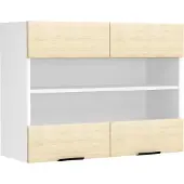 Hioshop Fasola keuken bovenkastje 80 cm 2 glazen deuren eik decor, wit.