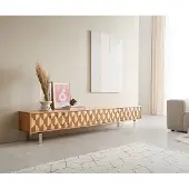 DELIFE Tv-meubel Fevo 220 cm eiken natuur 4 laden L-onderstel rvs