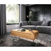DELIFE Salontafel Shavani 100x50 cm acacia natuur 1 lade L-poot RVS zilver