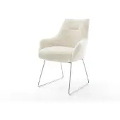 DELIFE Eetkamerstoel Alja-Flex met armleuning pluchen crème-wit slipframe roestvrij staal pocketveer kern