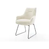 DELIFE Eetkamerstoel Alja-Flex met armleuning pluchen crème-wit slipframe zwart pocketveer kern