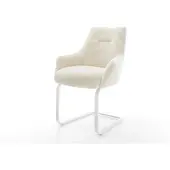 DELIFE Sledestoel Alja-Flex met armleuning sledemodel vlak wit pluchen crème-wit pocketveer kern