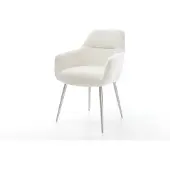 DELIFE Eetkamerstoel Pejo-Flex bouclé zacht beige 4-poot conisch roestvrij staal pocketveer kern