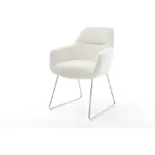 DELIFE Eetkamerstoel Pejo-Flex bouclé zacht beige slipframe roestvrij staal pocketveer kern