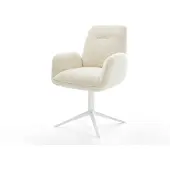 DELIFE Draaistoel Zoa-Flex teddy beige kruispoot wit 360° draaibaar rocker-functie pocketveer kern