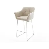 DELIFE Barstoel Yulo-Flex Zachte Geweven stof Beige Sledeonderstel roestvrij staal Zilver