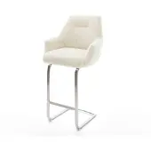 DELIFE Barstoel Alja-Flex Teddystof Beige Vrijkantelframe plat roestvrij staal Zilver Pocketvering