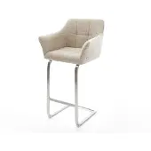 DELIFE Barstoel Yulo-Flex Zachte Geweven stof Beige Vrijkantelframe plat roestvrij staal Zilver