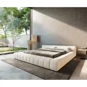 DELIFE Gestoffeerd bedframe Espazio 180x200 cm bouclé Soft Beige